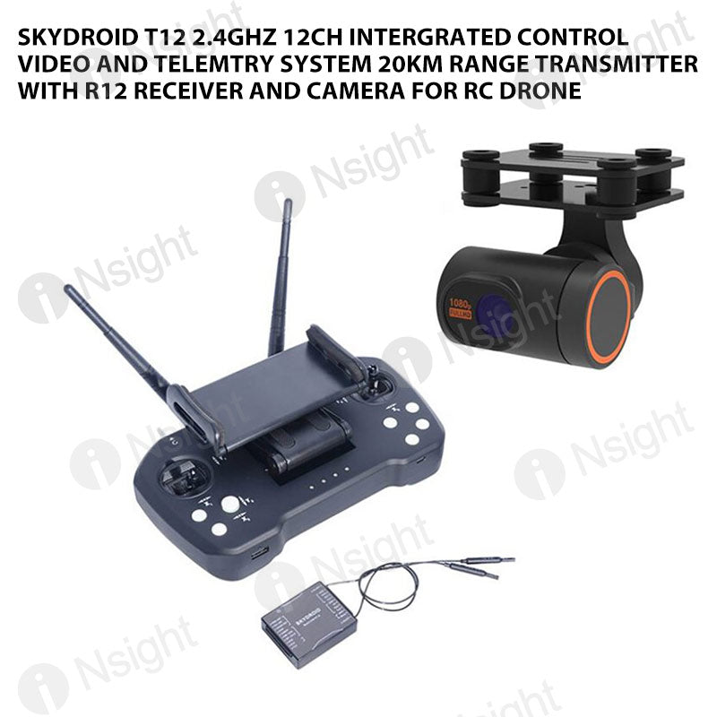 Skydroid T12 2.4GHz 12CH Intergrated Control Video and Telemtry System 20km Range Transmitter with R12 Receiver and Camera for RC Drone