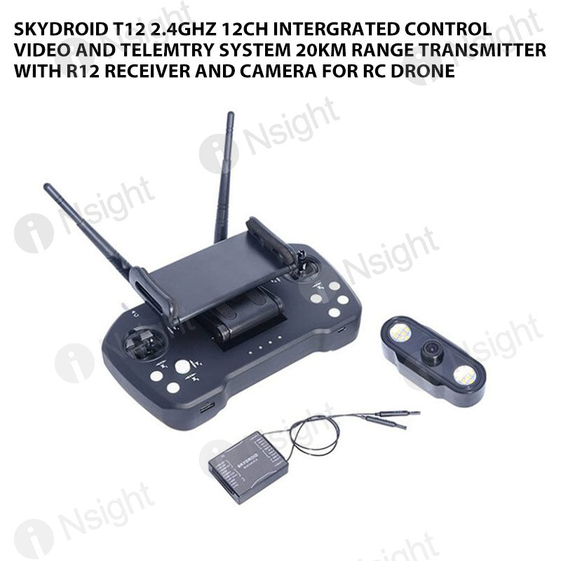 Skydroid T12 2.4GHz 12CH Intergrated Control Video and Telemtry System 20km Range Transmitter with R12 Receiver and Camera for RC Drone