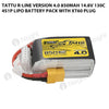 Tattu 850mAh 4S 130C 14.8V R-Line Version 4.0 Lipo Battery Pack With XT60 Plug