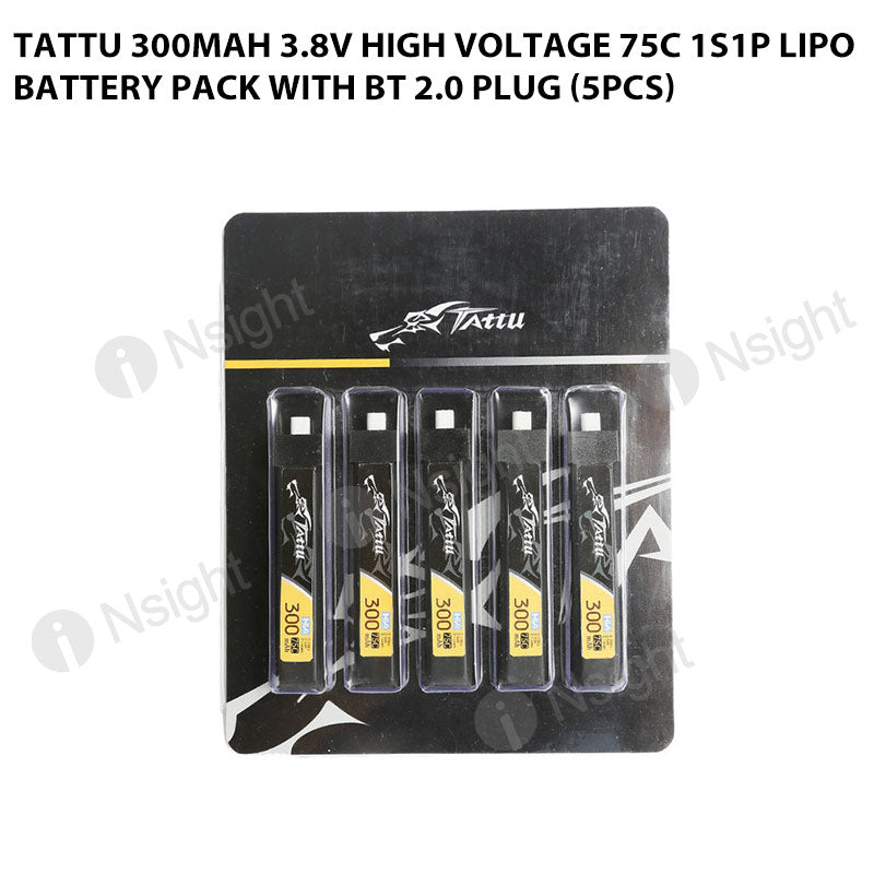Tattu 1S 300mAh 75C 3.8V High Voltage Lipo Battery Pack With BT 2.0 Plug (5pcs)