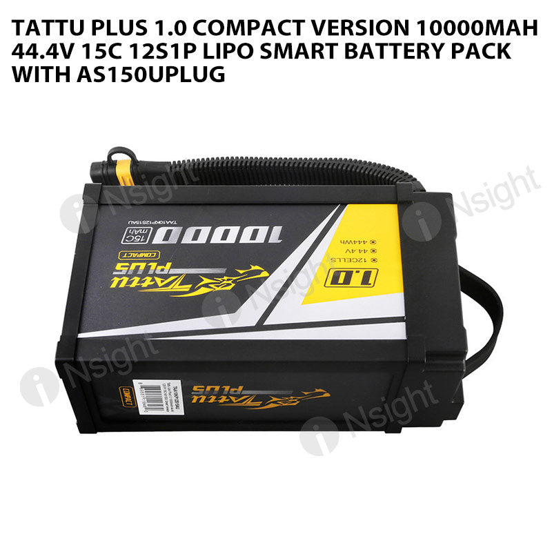 Tattu Plus 1.0 Compact Version 10000mAh 44.4V 15C 12S1P Lipo Smart Battery Pack With AS150UPlug