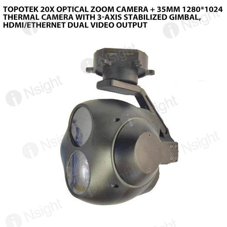 Topotek 20x Optical Zoom Camera + 35mm 1280*1024 Thermal Camera with 3-Axis Stabilized Gimbal, HDMI/Ethernet Dual Video Output