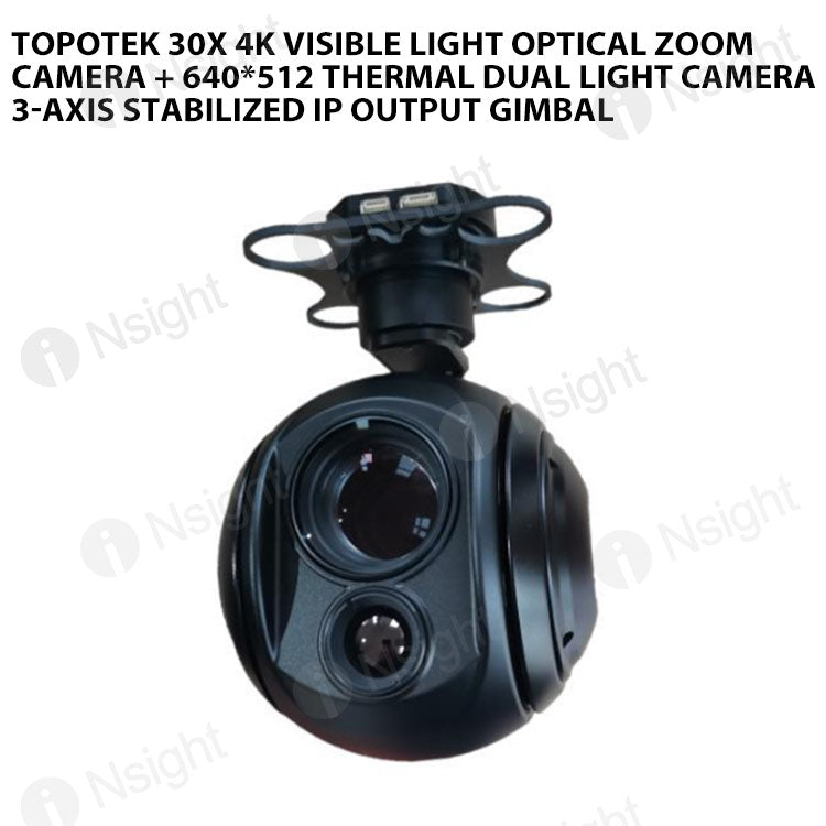 Topotek 30x 4k visible light Optical zoom camera + 640*512 thermal dual light camera 3-Axis Stabilized IP Output Gimbal