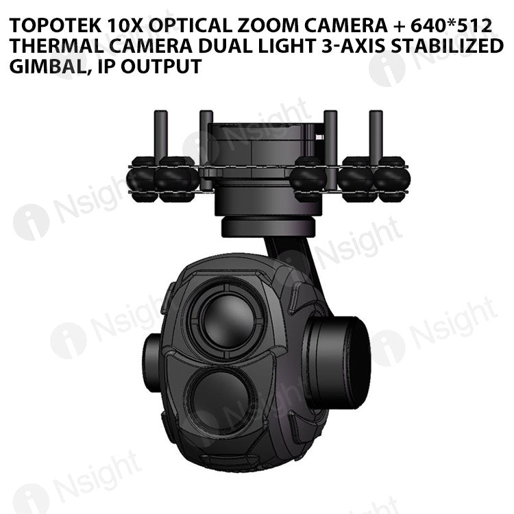 Topotek 10x Optical zoom camera + 640*512 thermal camera Dual light 3-Axis Stabilized Gimbal, IP output
