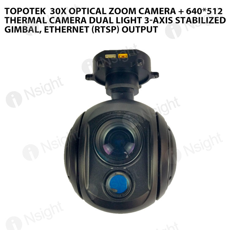 Topotek  30x Optical Zoom Camera + 640*512 Thermal Camera Dual light 3-Axis Stabilized Gimbal, Ethernet (RTSP) Output