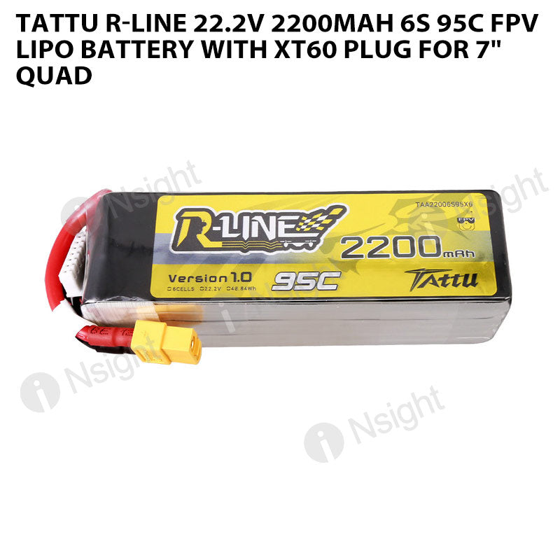 Tattu R-Line 22.2V 2200mah 6S 95C FPV Lipo Battery With XT60 Plug For 7