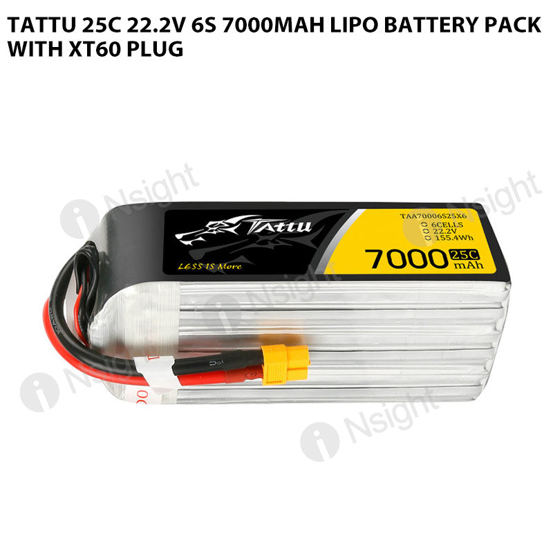 Tattu 6S 7000mAh 25C 22.2V Lipo Battery Pack With XT60 Plug