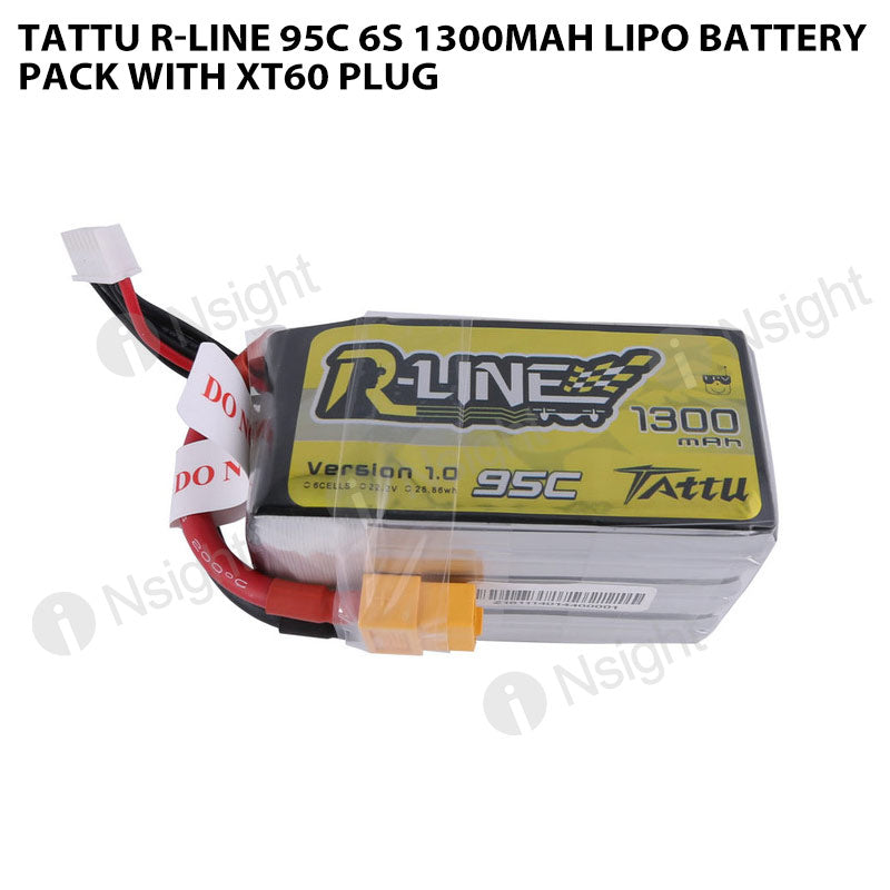 Tattu 6S 1300mAh 95C R-Line Lipo Battery Pack With XT60 Plug