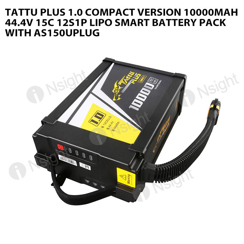 Tattu Plus 1.0 Compact Version 10000mAh 44.4V 15C 12S1P Lipo Smart Battery Pack With AS150UPlug
