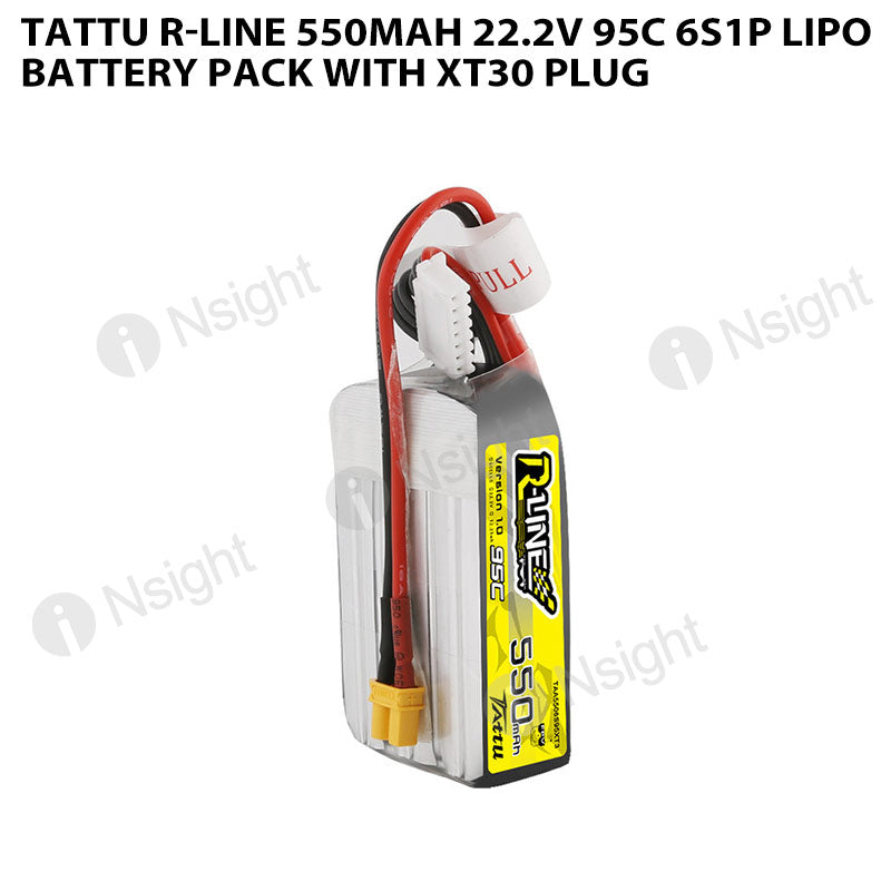 Tattu R-Line 550mAh 22.2V 95C 6S1P Lipo Battery Pack With XT30 Plug