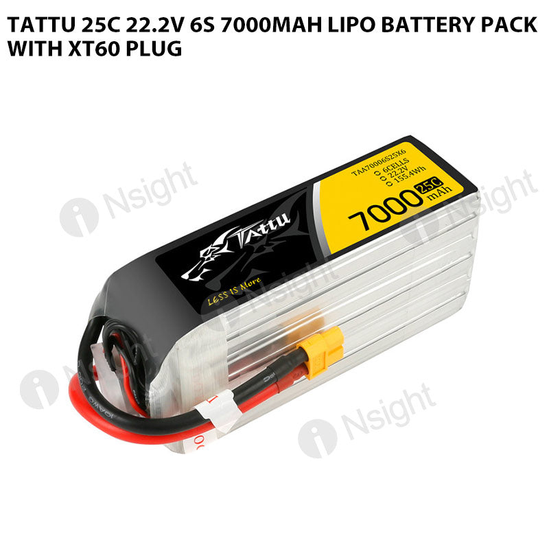 Tattu 6S 7000mAh 25C 22.2V Lipo Battery Pack With XT60 Plug