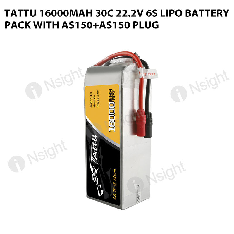 Tattu 16000mAh 30C 22.2V 6S Lipo Battery Pack With AS150+AS150 Plug