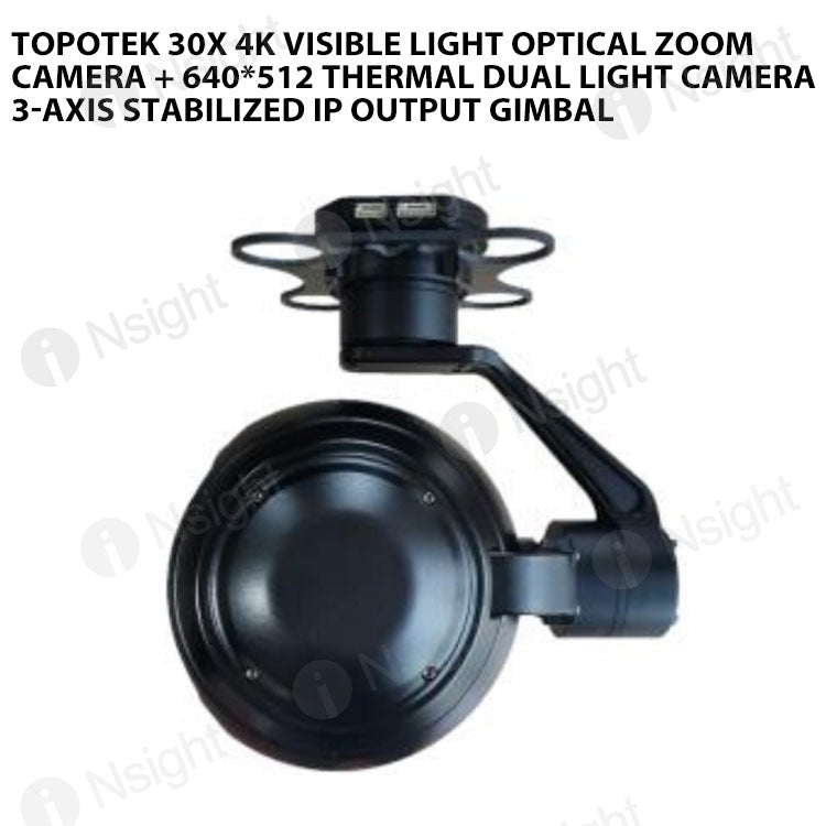 Topotek 30x 4k visible light Optical zoom camera + 640*512 thermal dual light camera 3-Axis Stabilized IP Output Gimbal
