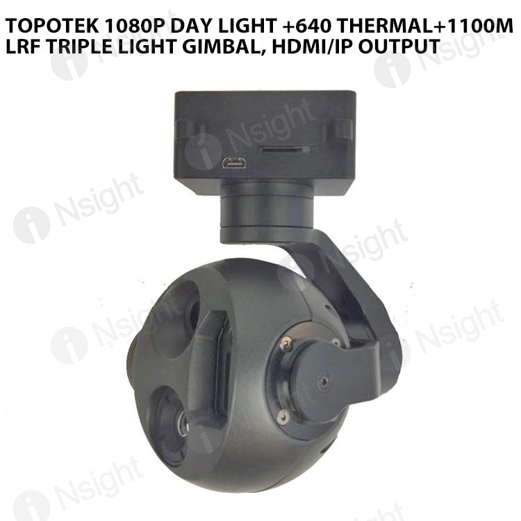 Topotek 1080P Day light +640 Thermal+1100m LRF Triple Light Gimbal, HDMI/IP output