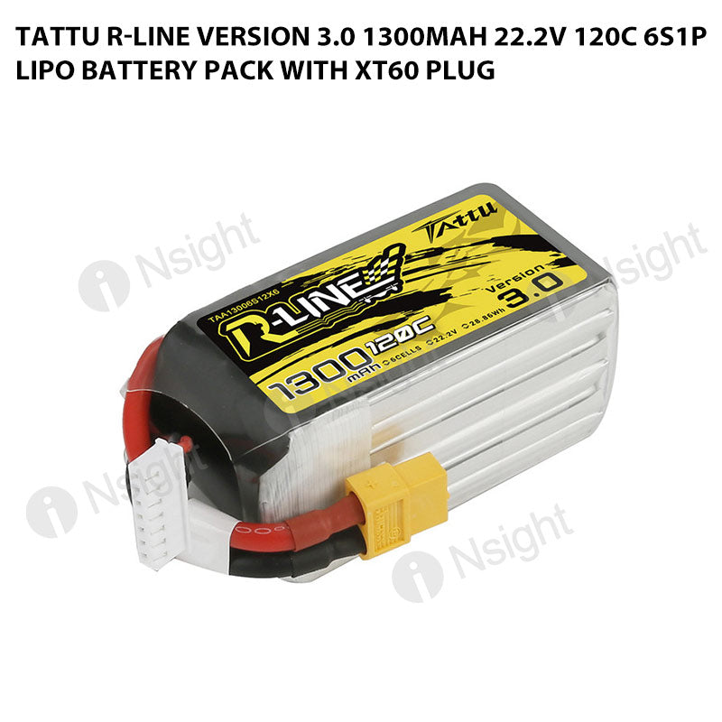 Tattu 1300mAh 6S 120C 22.2V R-Line Version 3.0 Lipo Battery Pack With XT60 Plug