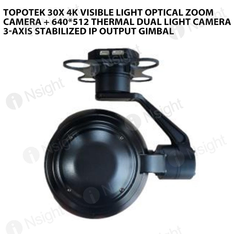 Topotek 30x 4k visible light Optical zoom camera + 640*512 thermal dual light camera 3-Axis Stabilized IP Output Gimbal
