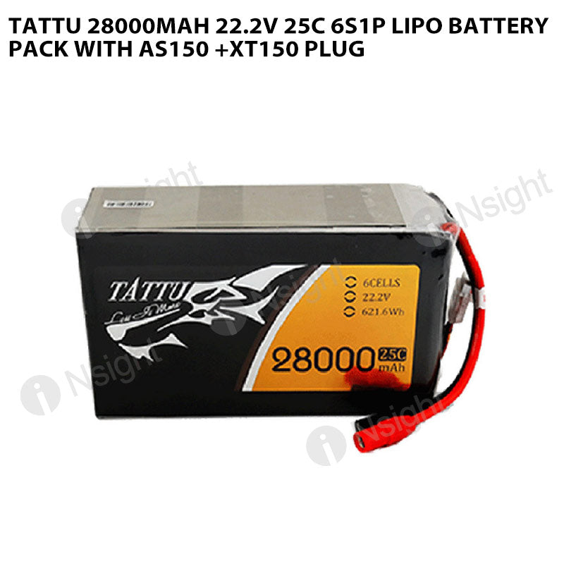 Tattu 28000mAh 22.2V 25C 6S1P Lipo Battery Pack With AS150 +XT150 Plug