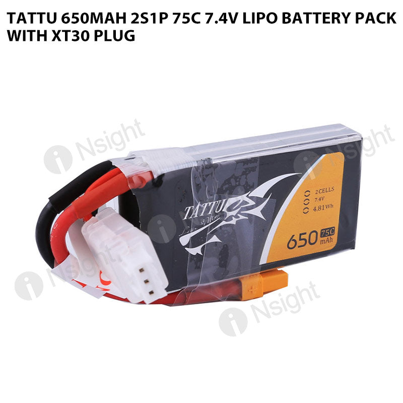 Tattu 650mAh 2S 75C 7.4V Lipo Battery Pack With XT30 Plug