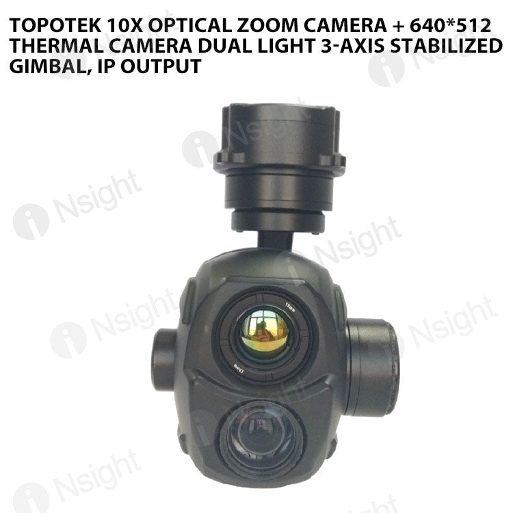 Topotek 10x Optical zoom camera + 640*512 thermal camera Dual light 3-Axis Stabilized Gimbal, IP output