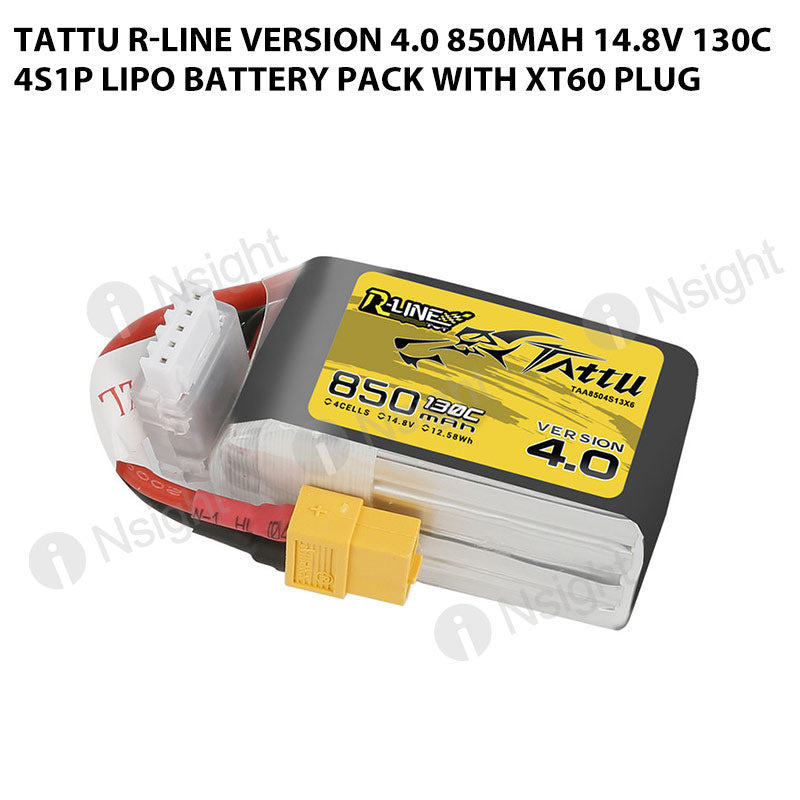 Tattu 850mAh 4S 130C 14.8V R-Line Version 4.0 Lipo Battery Pack With XT60 Plug