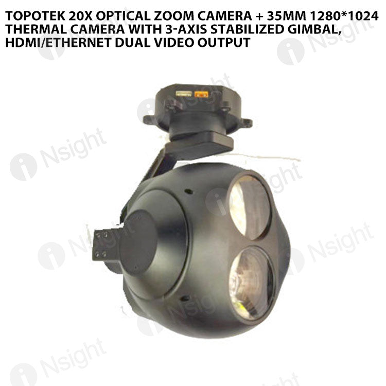 Topotek 20x Optical Zoom Camera + 35mm 1280*1024 Thermal Camera with 3-Axis Stabilized Gimbal, HDMI/Ethernet Dual Video Output