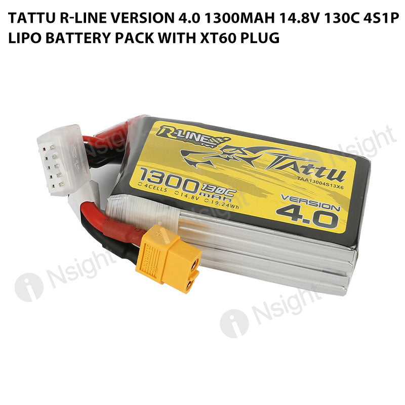 Tattu R-Line Version 4.0 1300mAh 14.8V 130C 4S1P Lipo Battery Pack With XT60 Plug