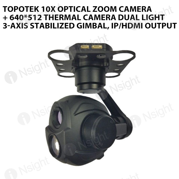 Topotek 10x Optical zoom camera + 640*512 thermal camera Dual light 3-Axis Stabilized Gimbal, IP/HDMI output