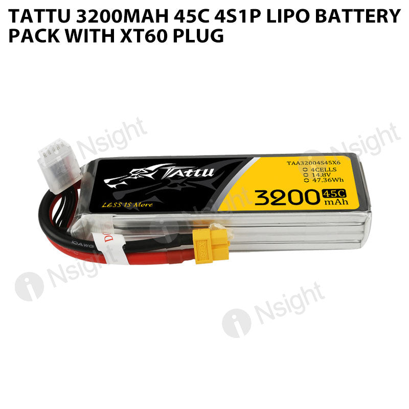 Tattu 3200mAh 4S 45C 14.8v Lipo Battery Pack With XT60 Plug