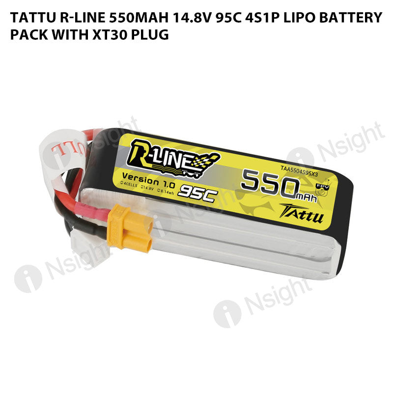 Paquete de batería Lipo Tattu R-Line 850mAh 14.8V 4S1P 95C (XT30/XT60