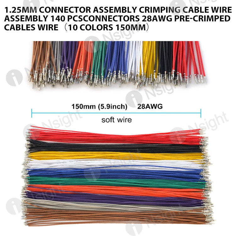 1.25MM Connector assembly crimping cable wire assembly 140 pcsconnectors 28AWG Pre-Crimped Cables Wire(10 Colors 150mm)