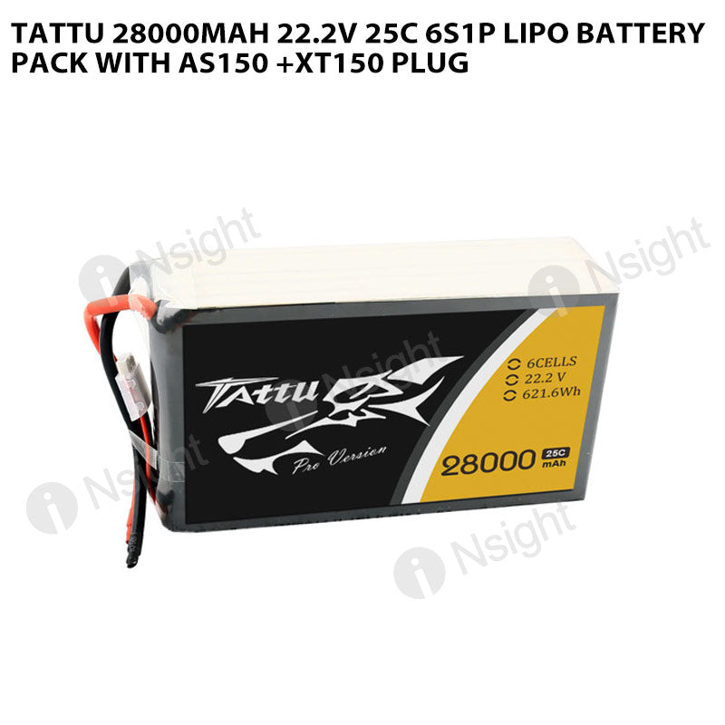 Tattu 28000mAh 22.2V 25C 6S1P Lipo Battery Pack With AS150 +XT150 Plug
