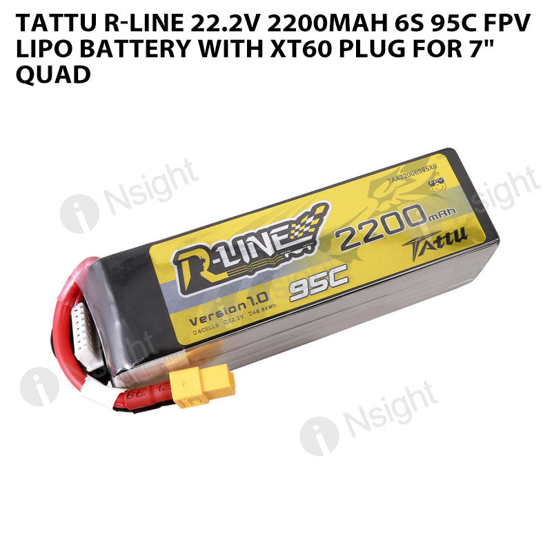 Tattu R-Line 22.2V 2200mah 6S 95C FPV Lipo Battery With XT60 Plug For 7