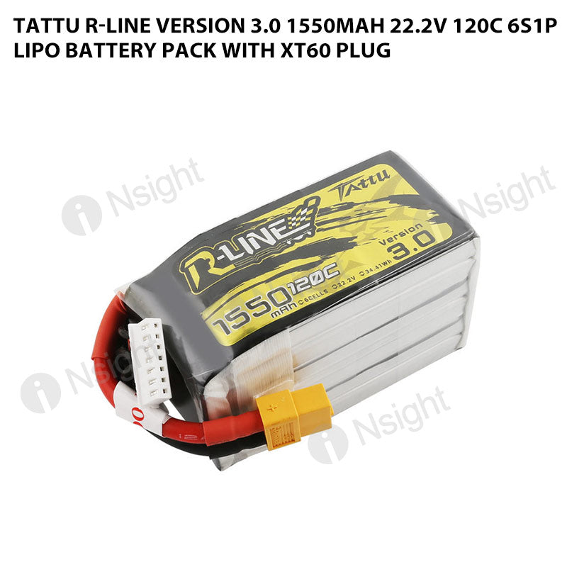Tattu R-Line Version 3.0 1550mAh 22.2V 120C 6S1P Lipo Battery Pack With XT60 Plug