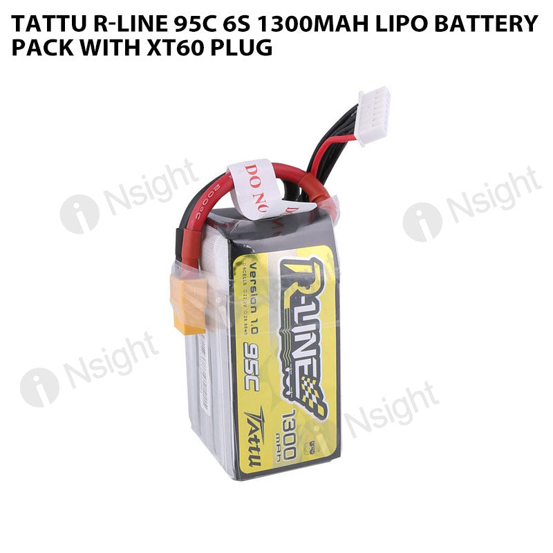 Tattu 6S 1300mAh 95C R-Line Lipo Battery Pack With XT60 Plug