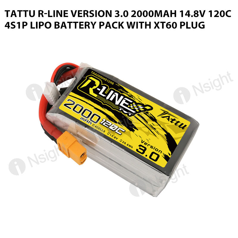 Tattu R-Line Version 3.0 2000mAh 14.8V 120C 4S1P Lipo Battery Pack With XT60 Plug