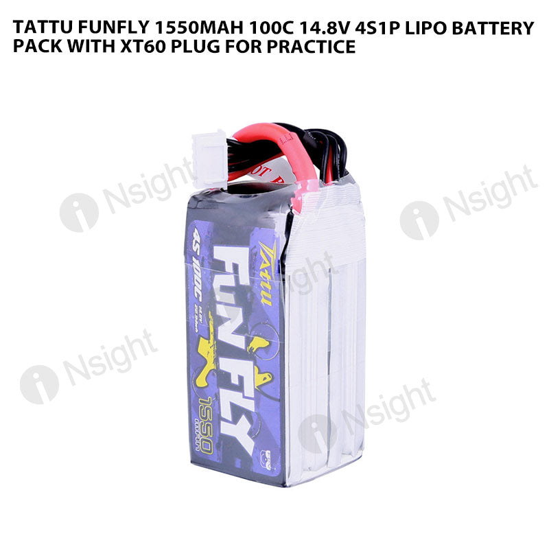 Tattu 1550mAh 4s 100C 14.8V FunFly Lipo Battery Pack With XT60 Plug For Practice