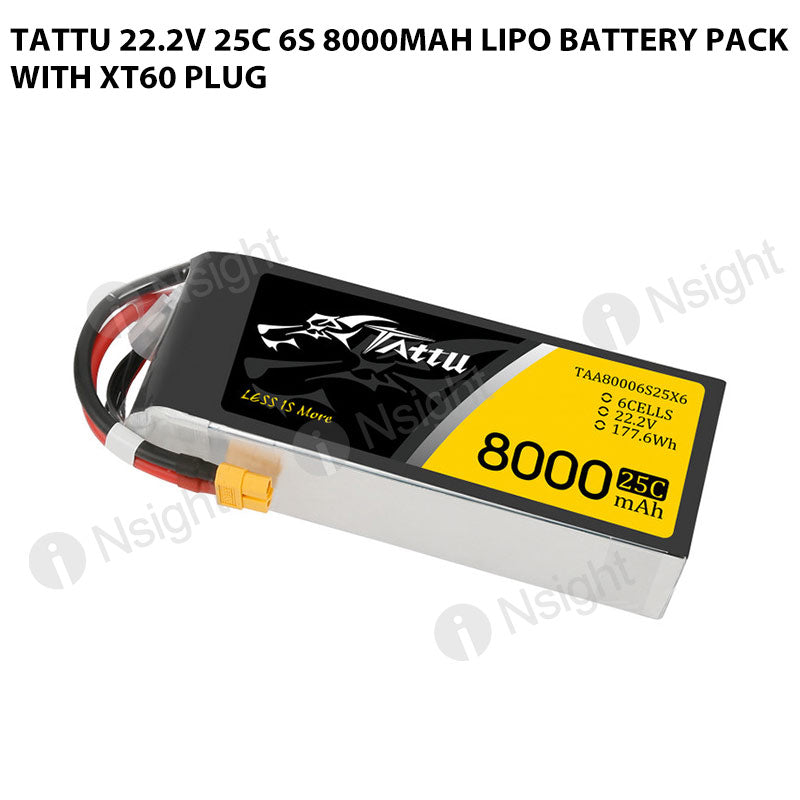 Tattu 6S 8000mAh 25C 22.2V Lipo Battery Pack With XT60 Plug