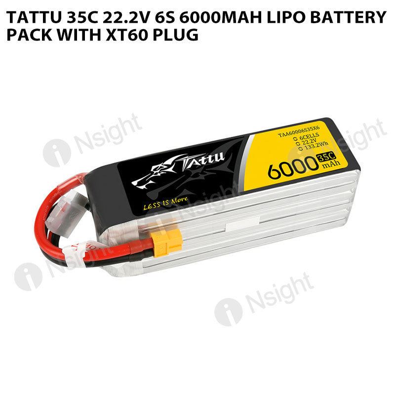 Tattu 35C 22.2V 6S 6000mAh Lipo Battery Pack With XT60 Plug