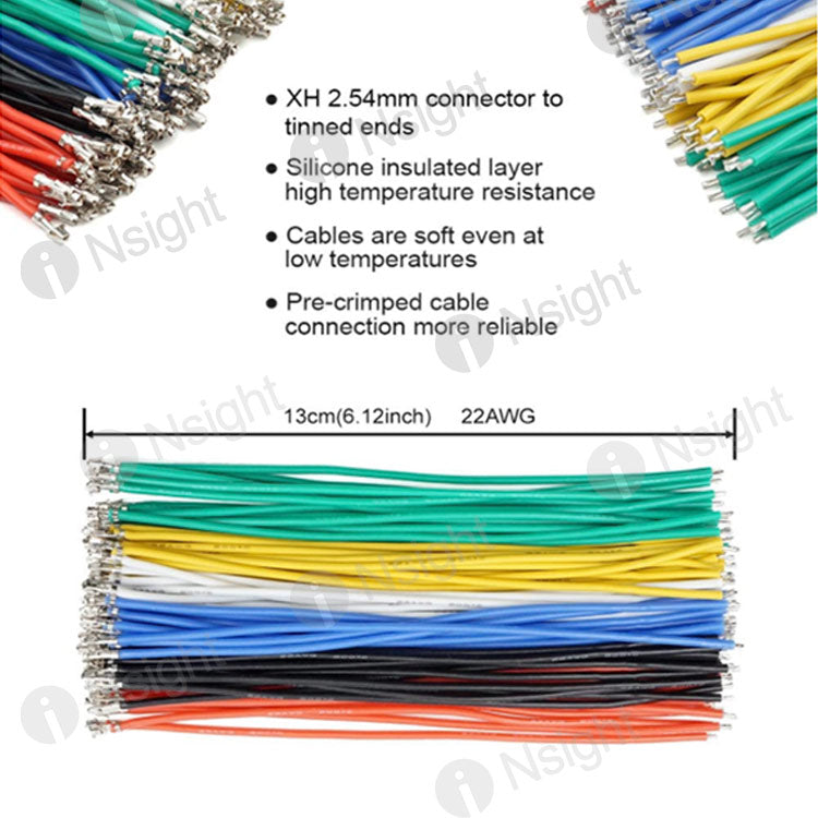 2.54MM Male & Female JST Connector Kit with 22AWG Pre-Crimped Cables Wire 2/3/4/5/6/7 Pin Adapter Cable Connector(6 Colors 130mm)
