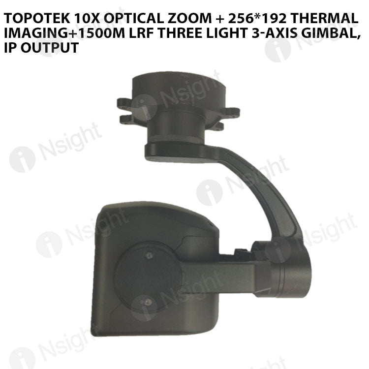 Topotek 10x Optical Zoom + 256*192 Thermal imaging+1500m LRF Three Light 3-Axis Gimbal, IP output