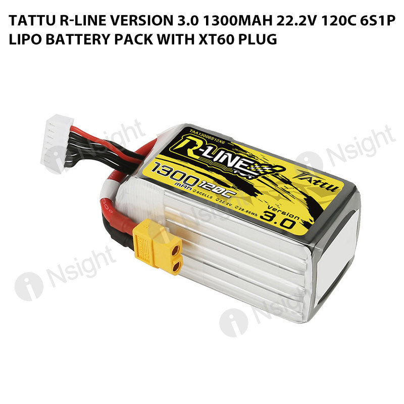 Tattu 1300mAh 6S 120C 22.2V R-Line Version 3.0 Lipo Battery Pack With XT60 Plug