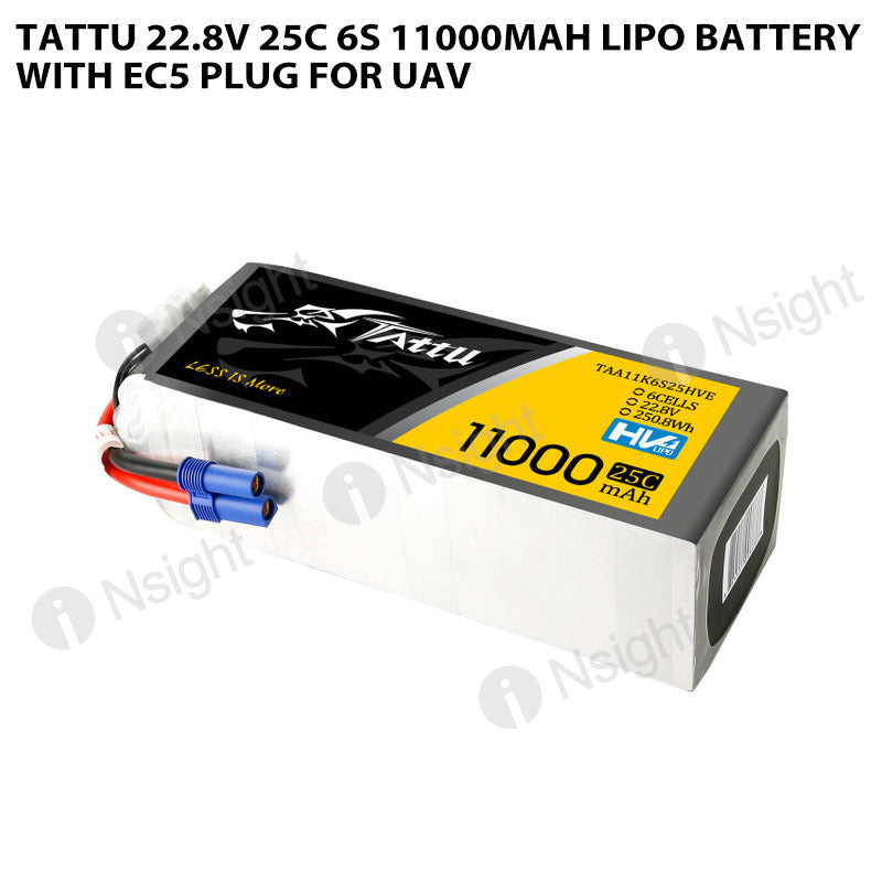 Tattu 6S 11000mAh 22.8V 25C Lipo Battery With EC5 Plug For UAV