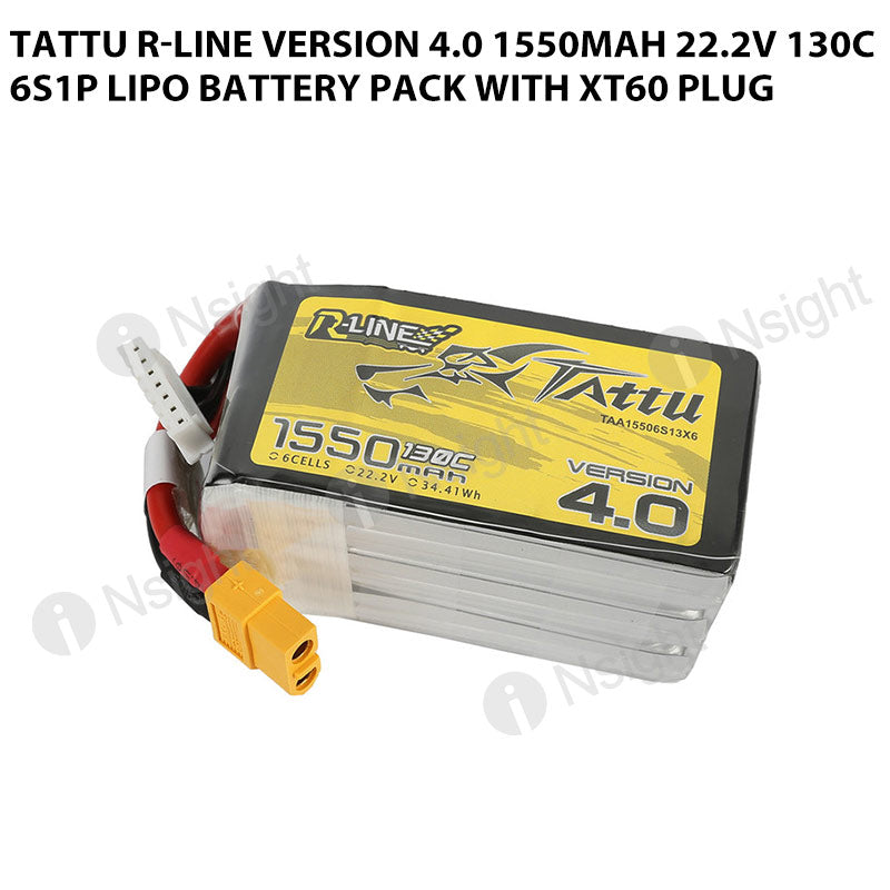 Tattu 1550mAh 6S 130C 22.2V R-Line Version 4.0 Lipo Battery Pack With XT60 Plug