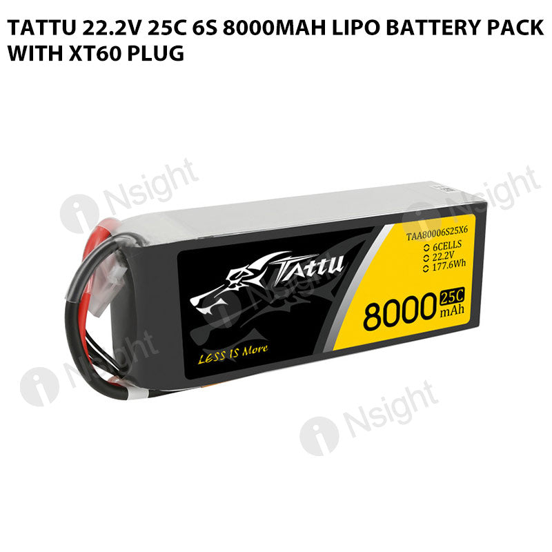 Tattu 6S 8000mAh 25C 22.2V Lipo Battery Pack With XT60 Plug