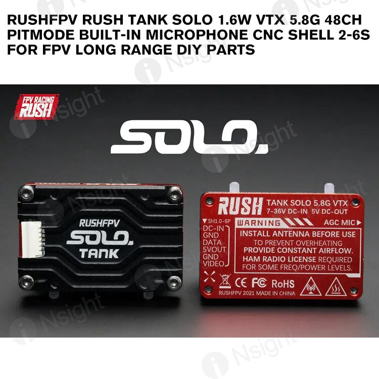 RUSHFPV RUSH TANK SOLO 1.6W VTX 5.8G 48CH PitMode Built-in Microphone CNC Shell 2-6S for FPV Long Range DIY Parts