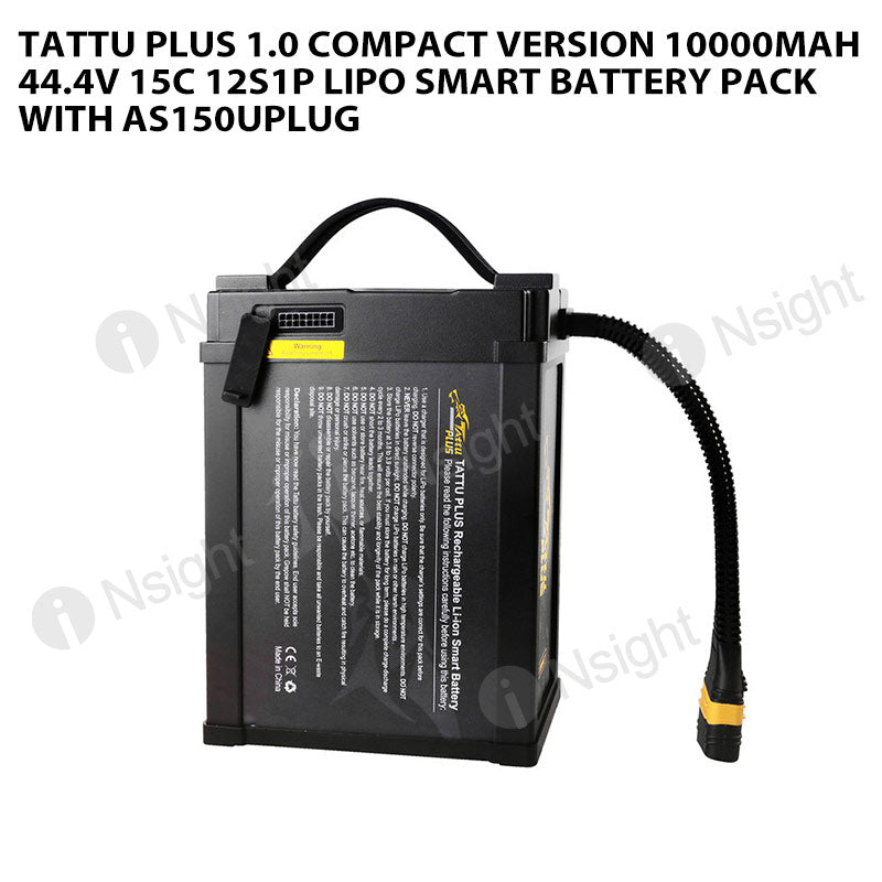 Tattu Plus 1.0 Compact Version 10000mAh 44.4V 15C 12S1P Lipo Smart Battery Pack With AS150UPlug
