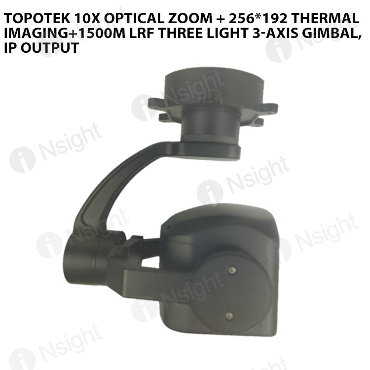 Topotek 10x Optical Zoom + 256*192 Thermal imaging+1500m LRF Three Light 3-Axis Gimbal, IP output