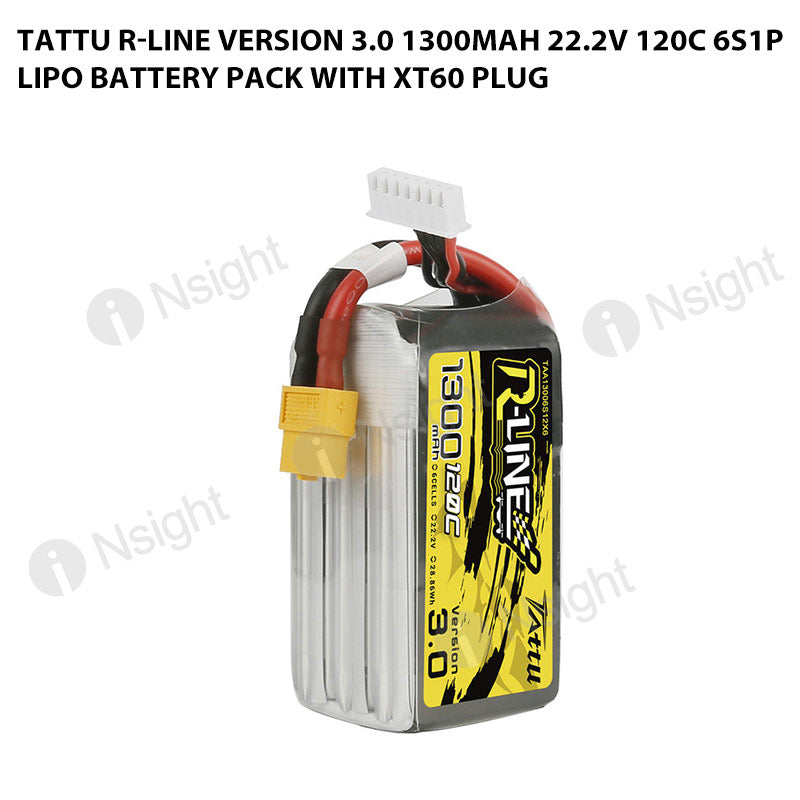 Tattu 1300mAh 6S 120C 22.2V R-Line Version 3.0 Lipo Battery Pack With XT60 Plug