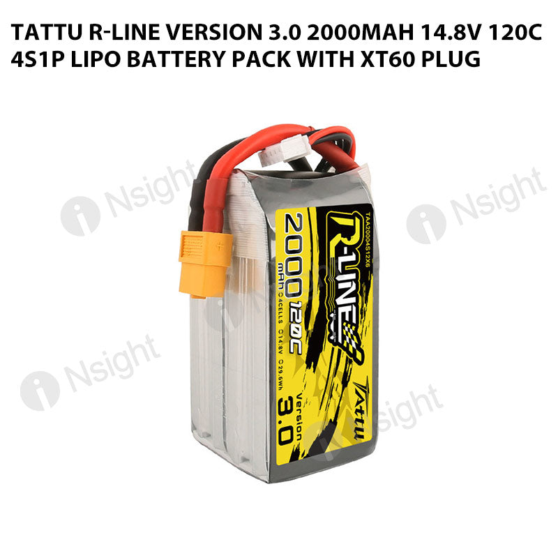 Tattu R-Line Version 3.0 2000mAh 14.8V 120C 4S1P Lipo Battery Pack With XT60 Plug