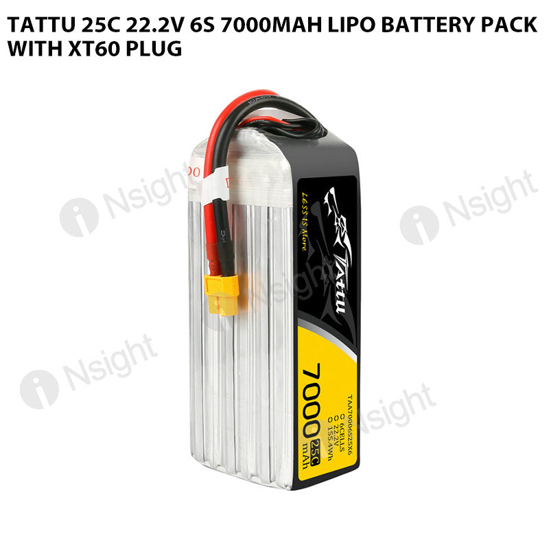 Tattu 6S 7000mAh 25C 22.2V Lipo Battery Pack With XT60 Plug